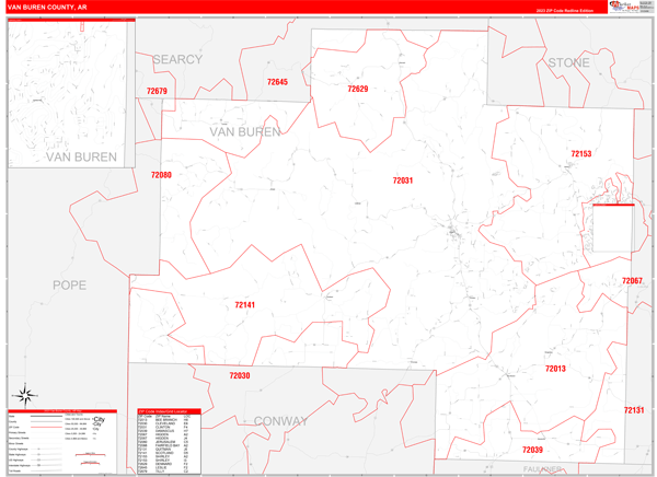 Van Buren County, AR Wall Map Red Line Style